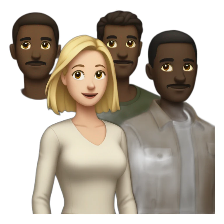 six dark-skinned men stand behind a pale woman sticker
