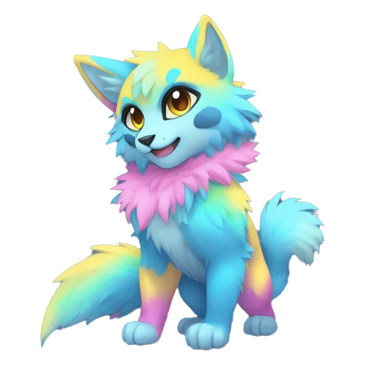 Anthro Fluffy Cool Cute Magical Elemental Shiny Colorful Neon Vibrant Colors Sparkle Kemono-style Chibi Fantasy-Animal-Fakémon-Pokémon-Hybrid Fur Sona Aesthetic Full Body sticker