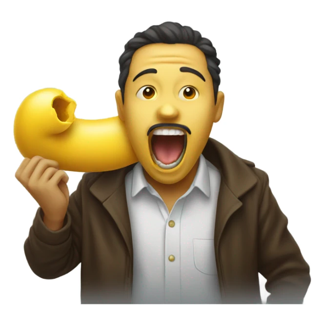 Emoji holding a yellow bone to its open mouth sticker
