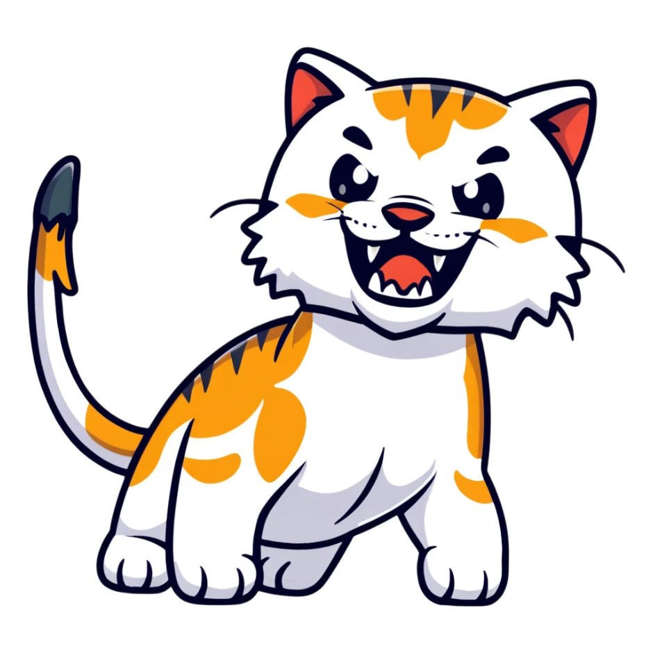 saber-toothed cat with ridiculously oversized canine teeth that are extremely long, extending far below its body, comically massive fangs sticker