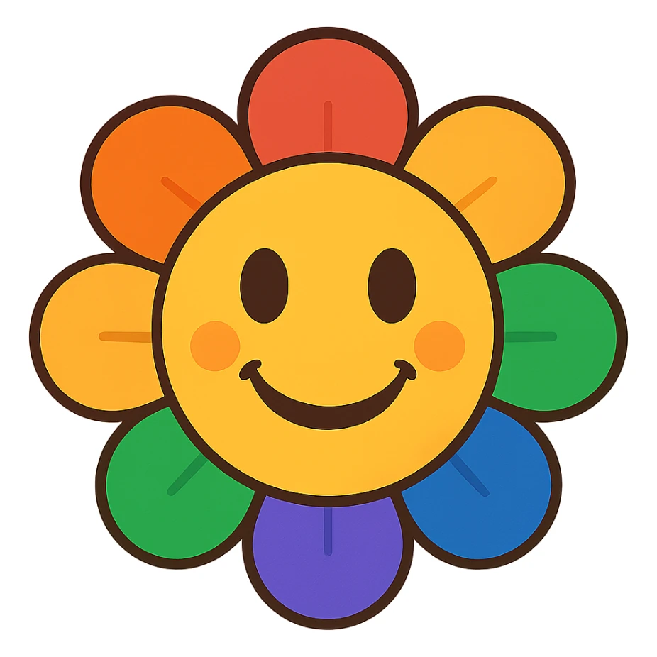 gay pride emoji, rainbow flower, cheerful and inclusive, no background sticker