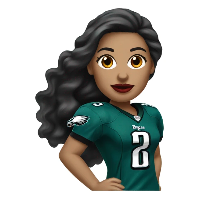  White skin female dark hair red lips wearing Philadelphia Eagles jersey sticker