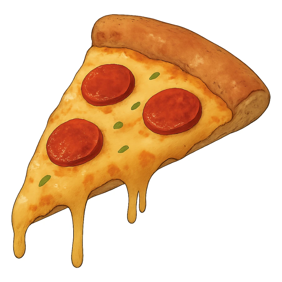 ghibli style illustration of a pizza slice sticker