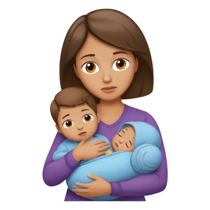 Exhausted Light brunette fit mom with baby boy sticker