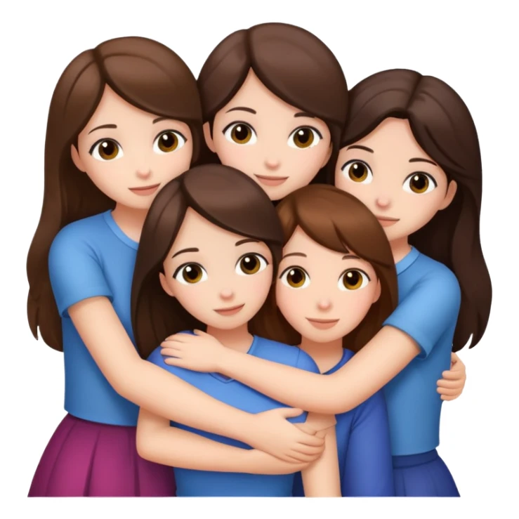 5 girls brunette and white races huggings  sticker