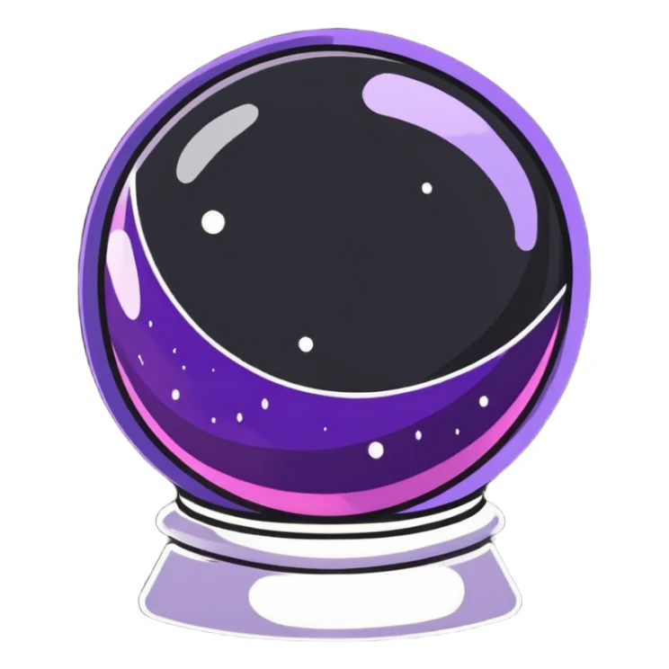 crystal magic ball with potion effect, fortune telling crystal sphere with swirling magical liquid inside, sparkles and mystical glow sticker