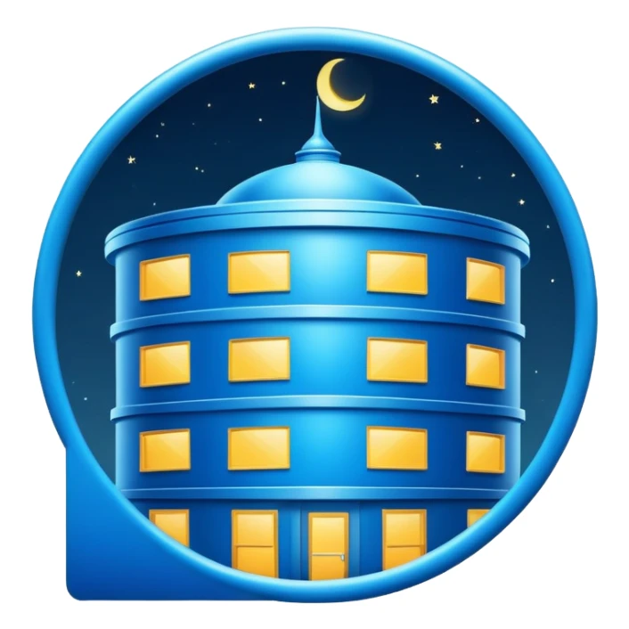 The round blue sign on the night building  sticker