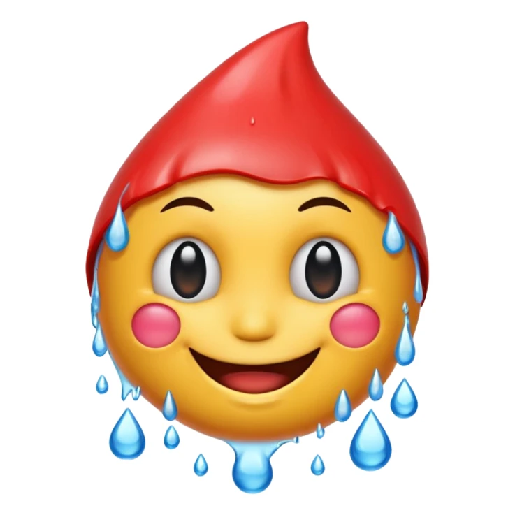 Emoji smiley face with water drop on head but make water drop red sticker