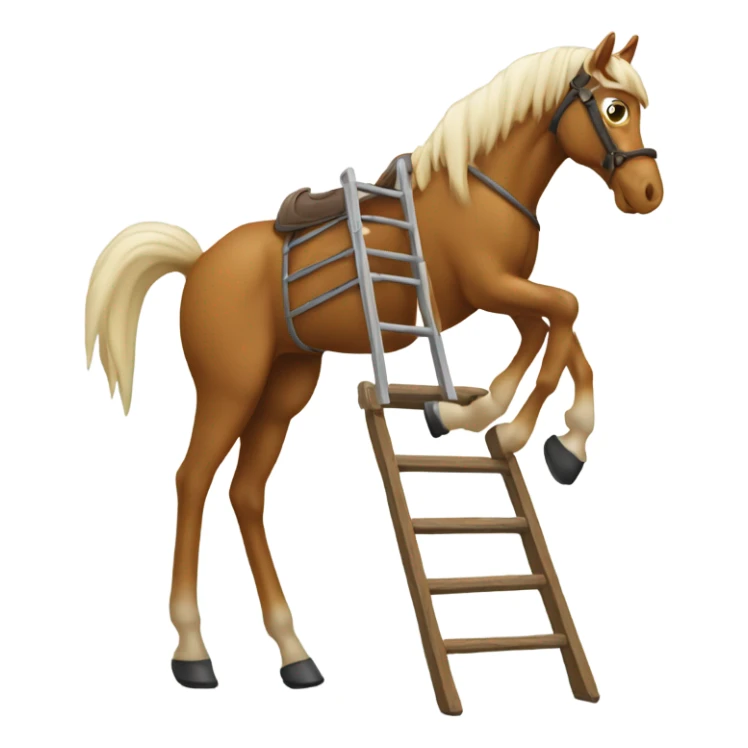 Create a horse with really long legs and a ladder to get up to it sticker