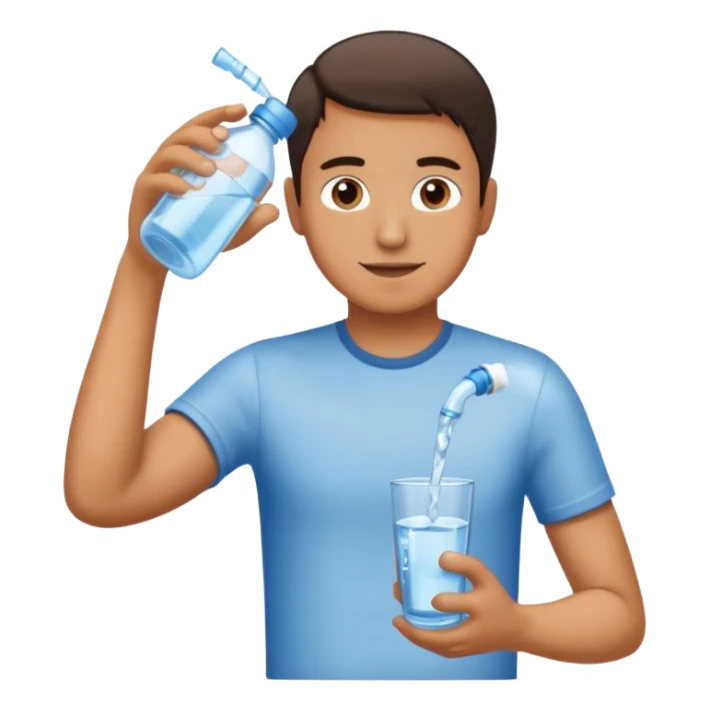 man pouring water from bottle to cup  sticker