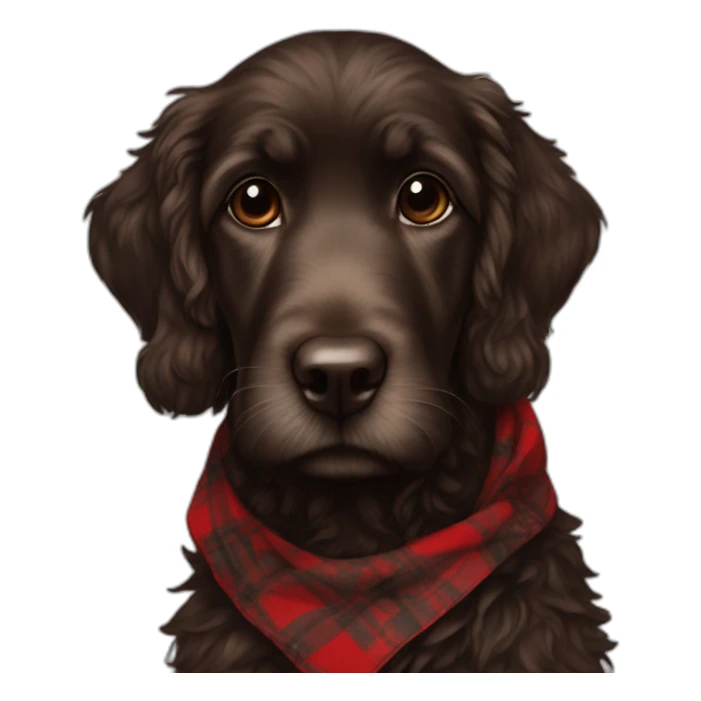 Black Chocolate brown colored doodle with a red and black flannel hankerchief sticker