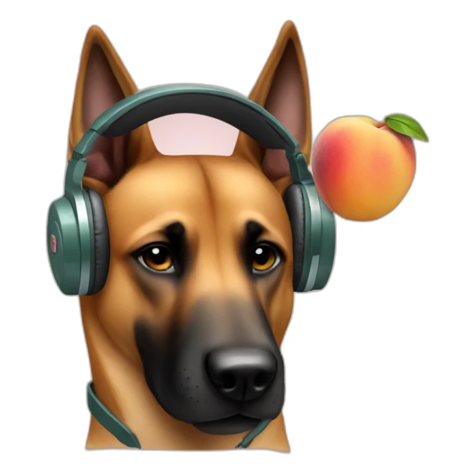 malinois dog with headphone eating peach sticker