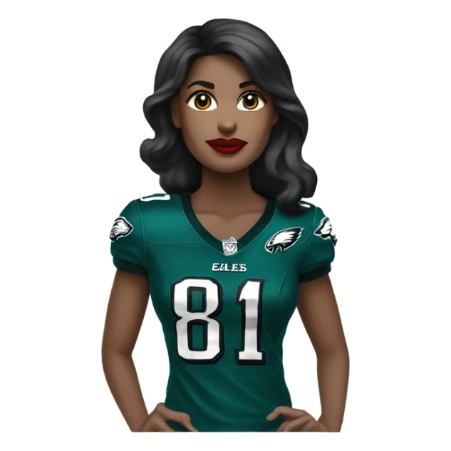  White female dark hair red lips wearing Philadelphia Eagles jersey sticker