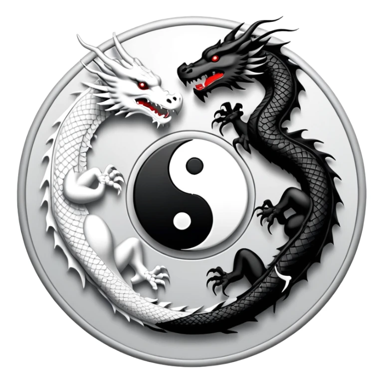 An icon symbolizing Eastern martial arts in the style of an emblem, featuring a black-and-white Yin-Yang symbol and a dragon at the center, surrounded by elements like a dojo. Transparent background highlights balance and power. sticker