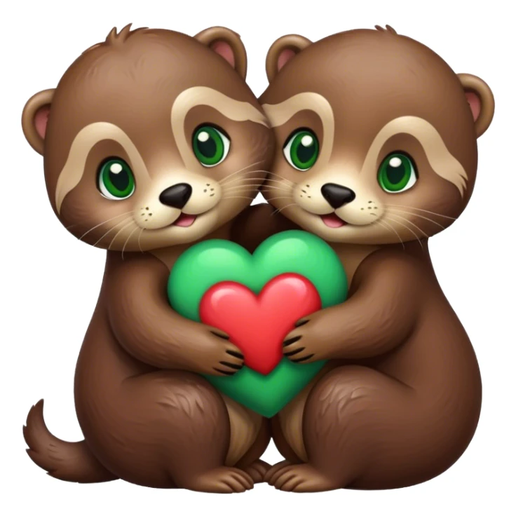 Otter with green eyes and an otter with brown eyes hugging with a heart  sticker