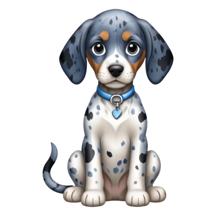 cute bluetick coonhound puppy sitting, white coat with blue-black mottled pattern sticker