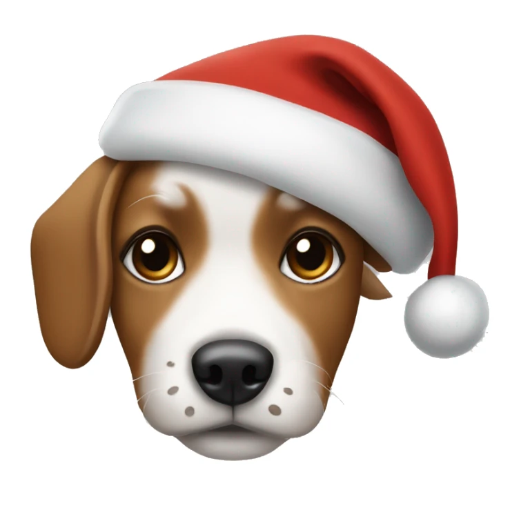 White with brown highlights small dog wearing a Santa hat sticker
