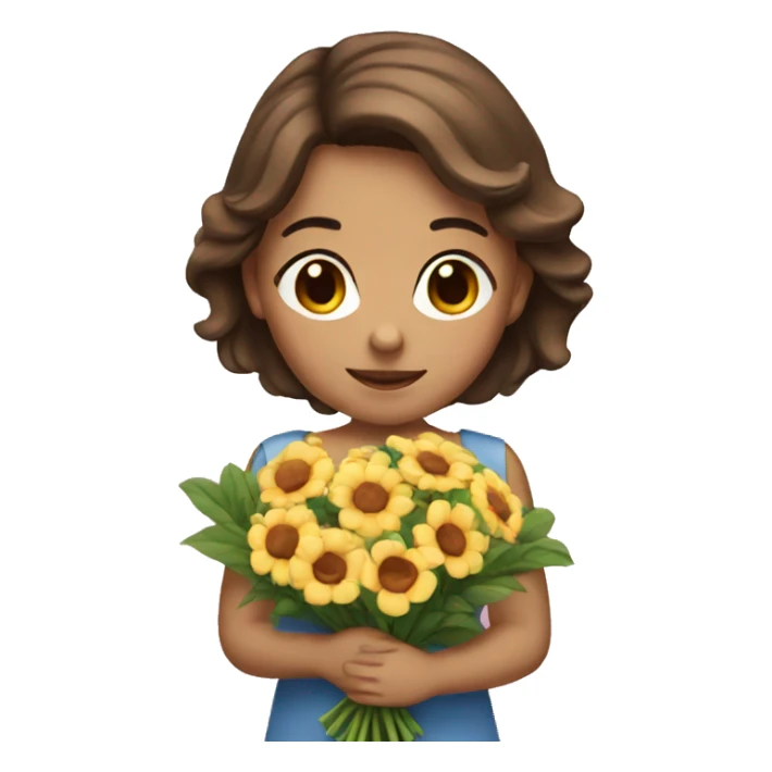 A girl with brown hair with a bouquet sticker