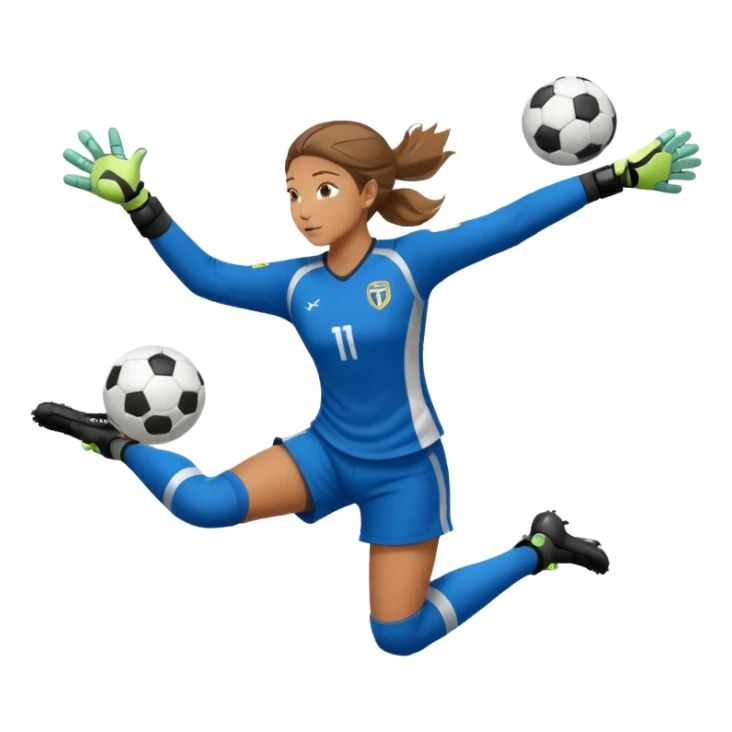 make a girl goalie diving through the air with one soccer ball in her hands sticker