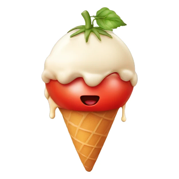 Tomato with a mouth, licking an ice cream cone sticker
