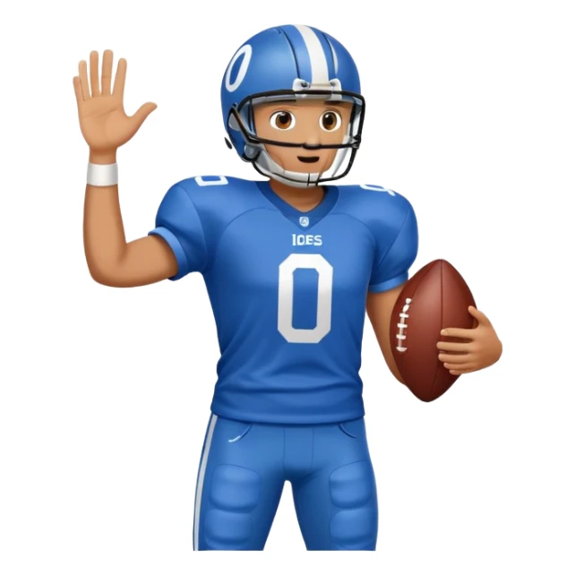 football player wearing blue jersey with number 0 sticker