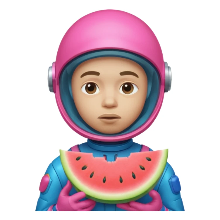 Neon pink and blue spaceman side eye eating melon looking suspicious sticker