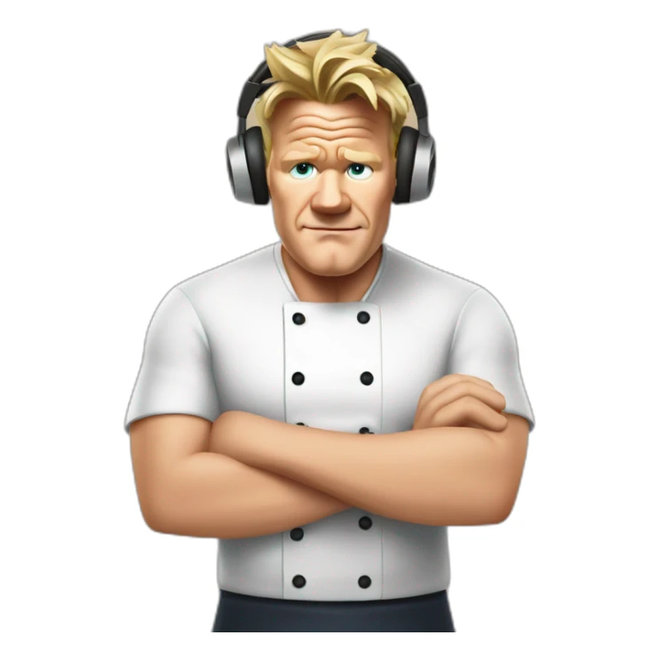 gordon ramsay listening with headphones, cooking sticker