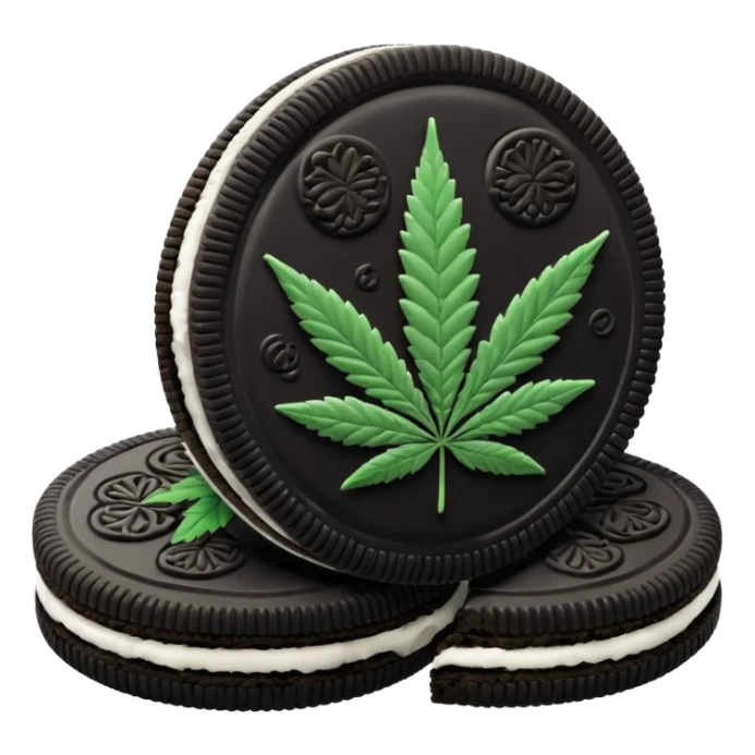 black and white oreo cookies with cannabis leaf sticker