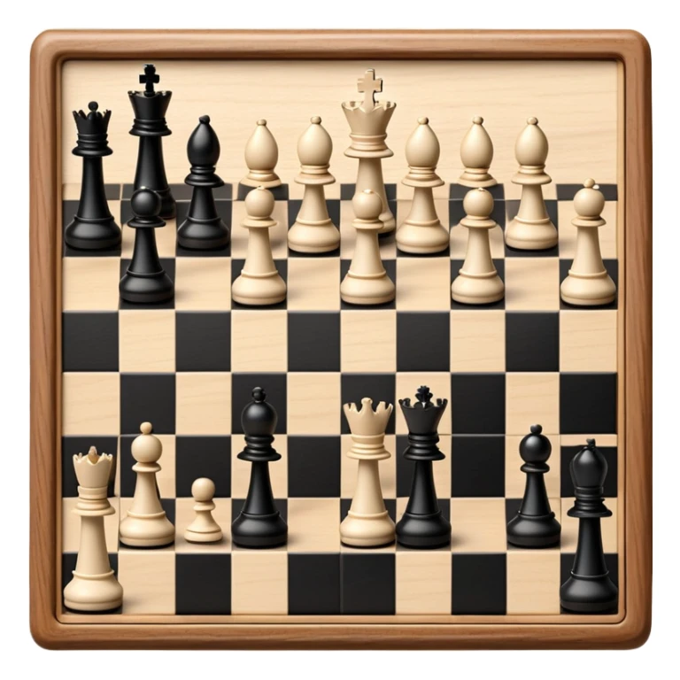 A chessboard with a few strategically placed pieces, including a king, queen, and pawns. The scene highlights the classic black and white squares of the board, emphasizing strategy and thoughtfulness in the game of chess. sticker