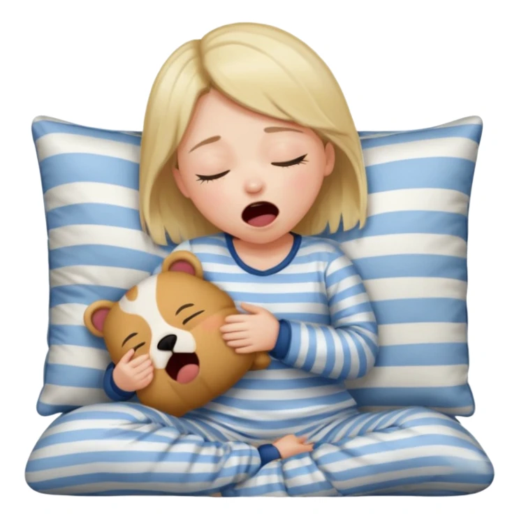 {
      "type": "human",
      "look": "girl in striped pyjamas, yawning, holding pillow",
      "description": "a sleepy girl in striped pyjamas yawning while holding a pillow"
    } sticker