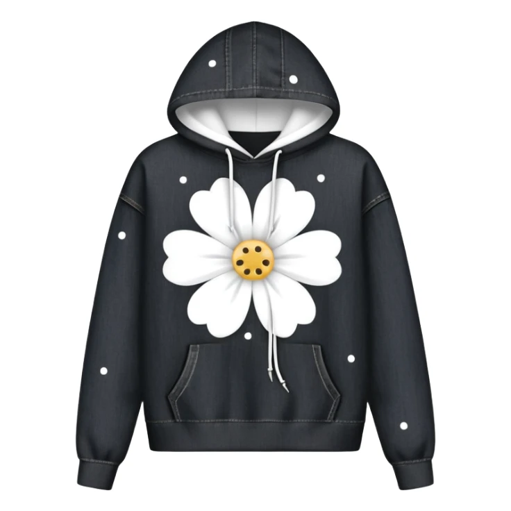 The BLACK Denim Tears Hoodie features a black base with distinctive white open flower spots with empty space in the middle, These hollow ring-like patterns are scattered across. sticker