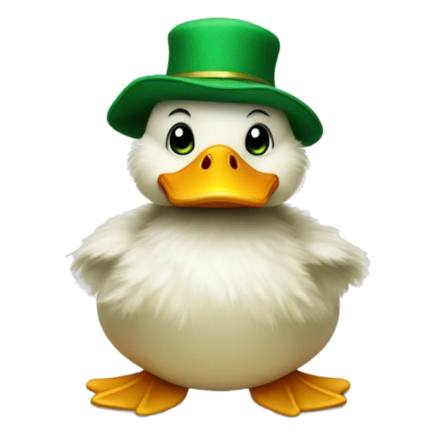 fluffy duck with hands and wear green hat sticker
