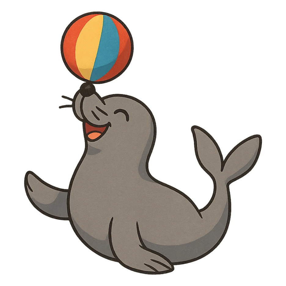 playful seal balancing a ball on its nose sticker