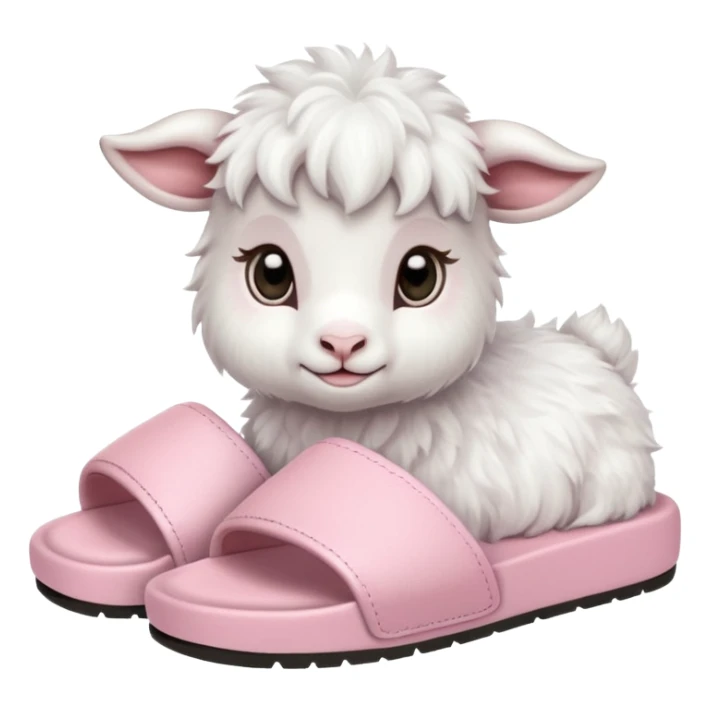 a baby goat emoji wearing pastel pink chunky slides sticker