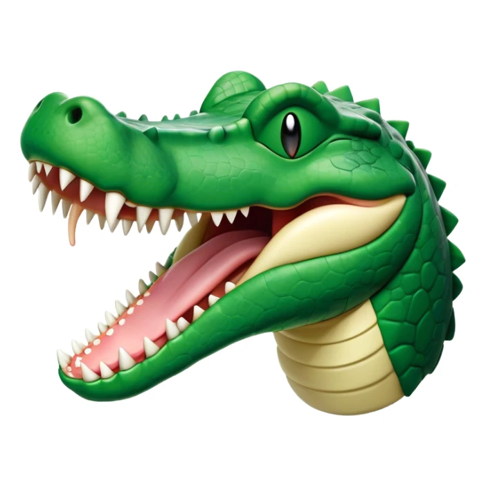 Cinematic Cute Yawning Crocodile Portrait Emoji, Head tilted slightly with a dramatic, wide-open yawn, showcasing a soft, textured emerald-green hide with slightly drooping jaws and half-closed eyes in drowsy contentment, Simplified yet irresistibly adorable features, highly detailed, glowing with a soft, cozy glow, high shine, relaxed yet expressive, stylized with a touch of reptilian whimsy, bright and endearing, soft glowing outline, capturing the essence of a sleepy yet affectionate crocodile, so drowsy it feels like it could stretch out of the screen and curl up for a nap! sticker