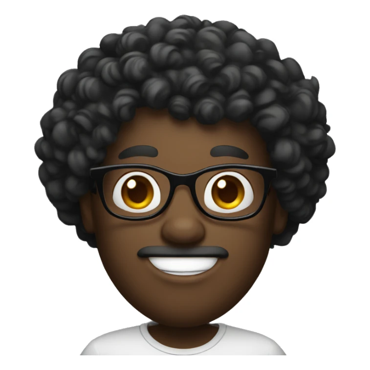 curly black hairs, glasses big head, white face,  sticker