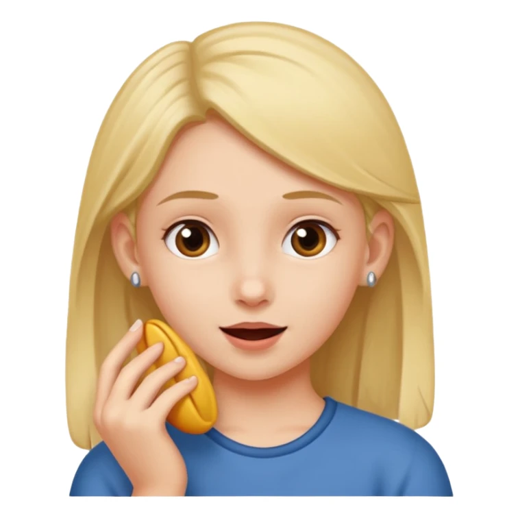 A girl holding an boys ear sticker