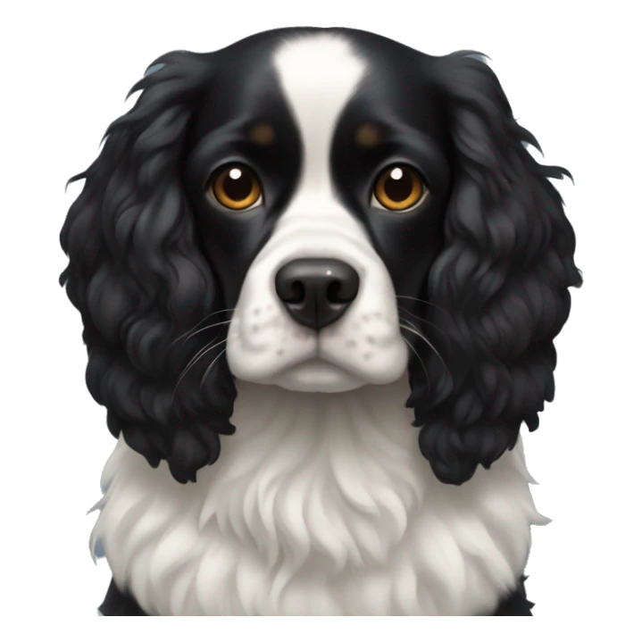 Small completely black king spaniel with black fur on his whole face and white fur on chest sticker