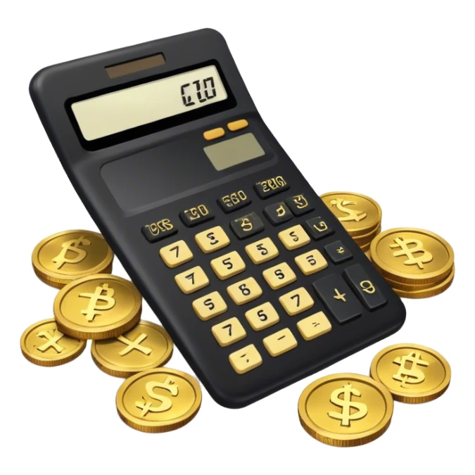 calculator black with gold coins next to it, with old school runscape gold/gp sticker