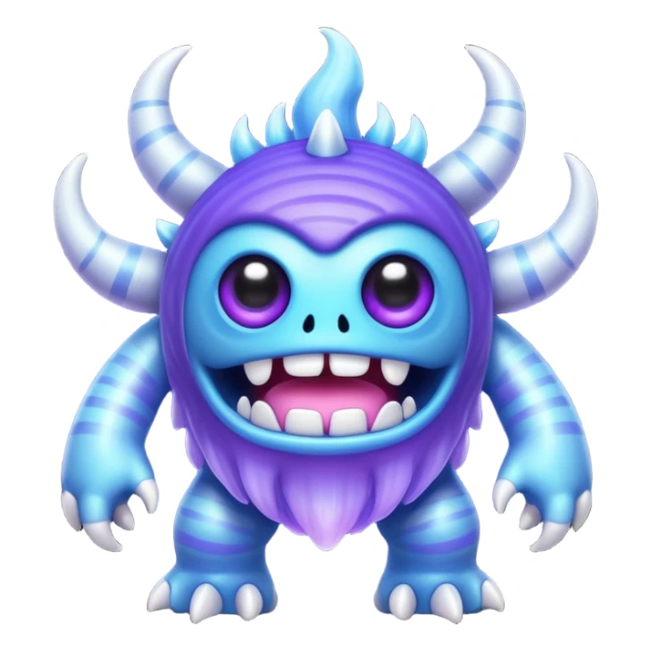 My Singing Monsters Echo element monster, translucent glowing body, blue-purple colors, soundwave ripple patterns, cute cartoon style sticker