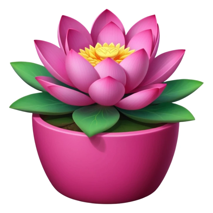 Decorative fuchsia-colored flower pot with a lotus flower plant; the pot is shallow sticker