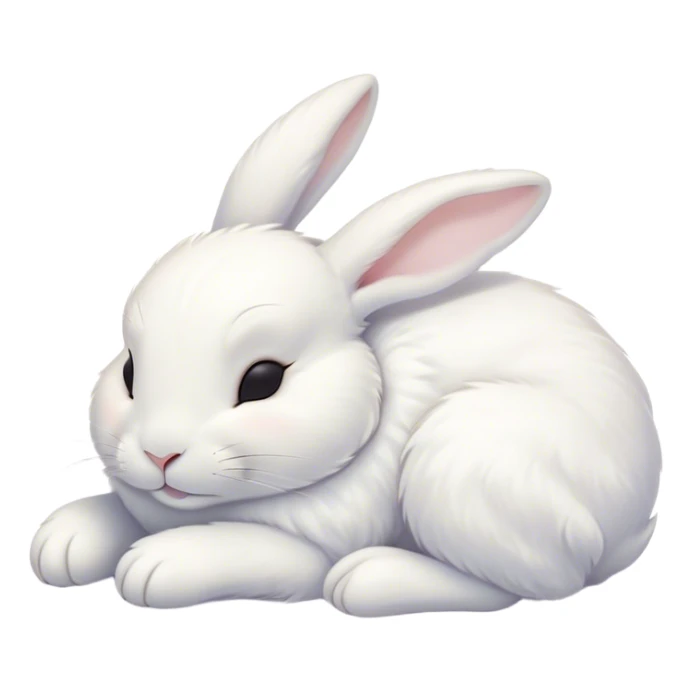 Meme-Worthy Cute Sleeping White Rabbit Portrait Emoji, Head resting peacefully with a contented smile, showcasing a delightfully compact build and a luxuriously soft pure white fur, eyes shut in a serene nap, Simplified yet hilariously adorable features, highly detailed, glowing with a soft, drowsy light, high shine, relaxed and utterly lovable, stylized with an air of playful laziness, bright and heartwarming, soft glowing outline, capturing the essence of a comically sleepy bunny, so meme-worthy it feels like it could instantly become the next viral sensation of adorable slumber! sticker