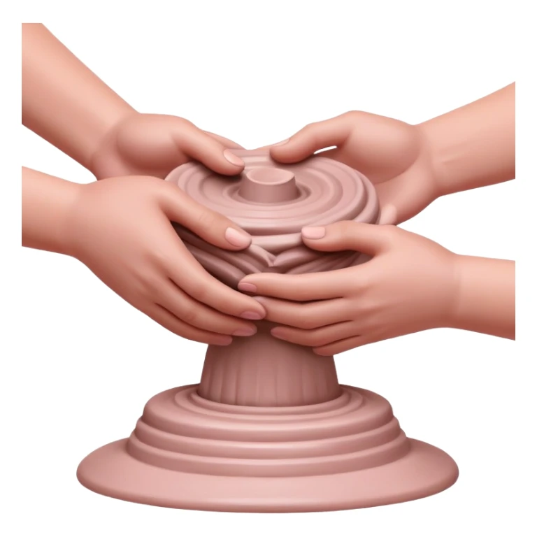 hands performing palm hug gesture on a pink mound of clay on a silver pottery wheel, gently hugging the clay to maintain moisture sticker