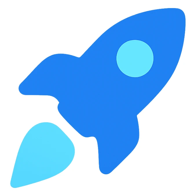 small bold rocket boost flame icon with gradient from blue to light blue symbolizing speed and energy sticker