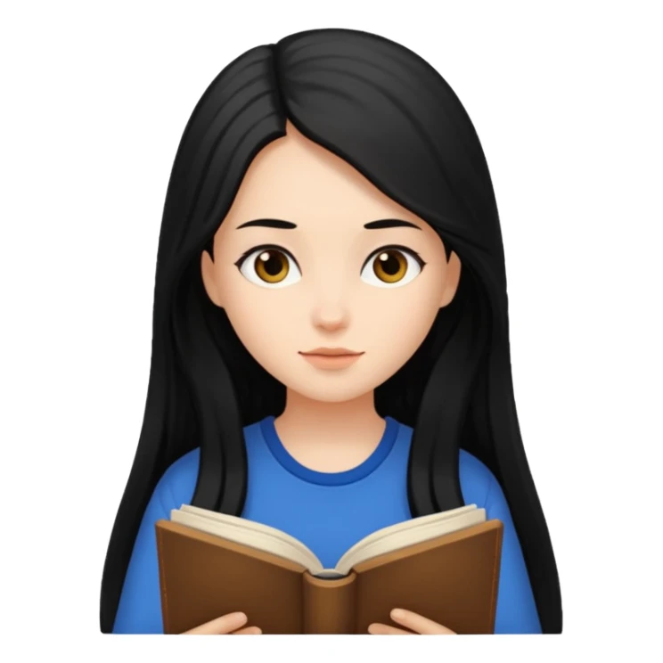 Girl black long hair reading book sticker
