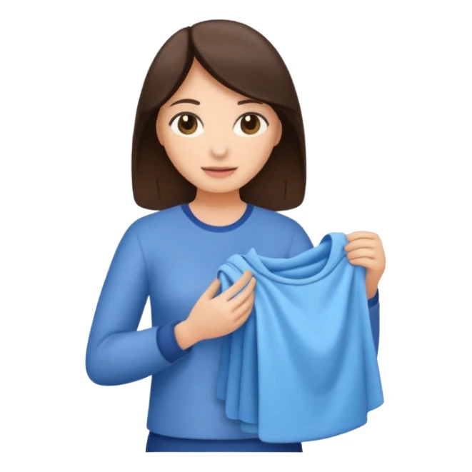 brunette woman holding laundry sticker