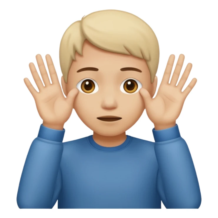 Covering the face with hands and peeping through your finger sticker