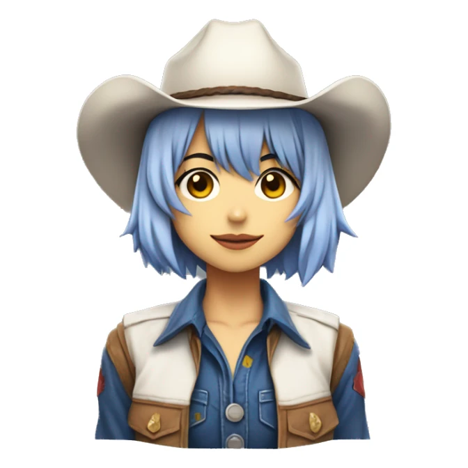Rei ayanami in a cowboy costume, teen, full body. Only front view, no expression on the face sticker