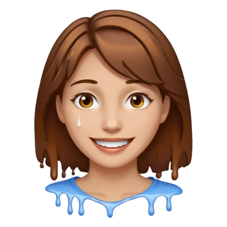Brown Hair Woman , white paint , drip, face, happy sticker