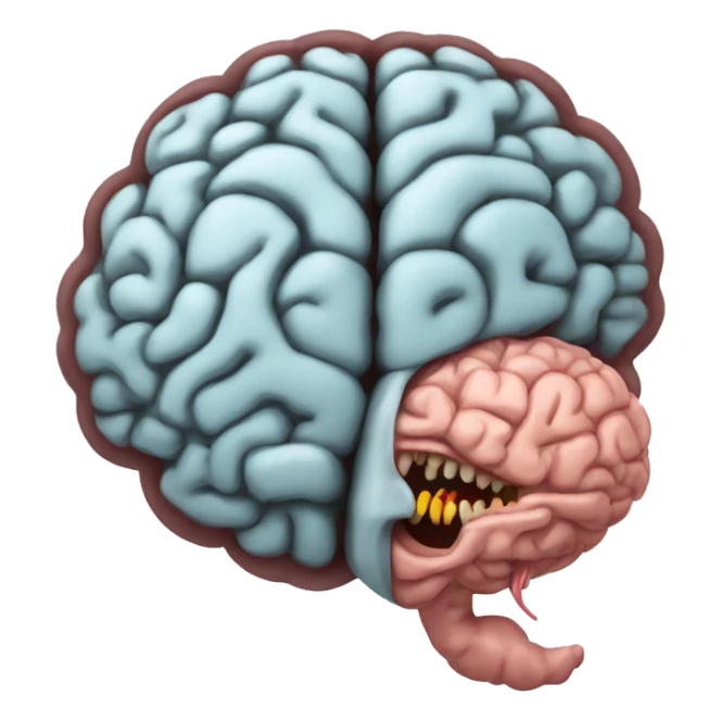 A human brain with a worm coming out of it sticker
